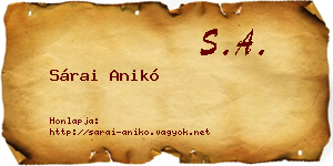 Sárai Anikó névjegykártya